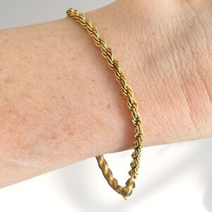 Gold Tone Rope Chain Bracelet Retro Chunky 3mm Classic 7.5" Metal Twist Jewelry